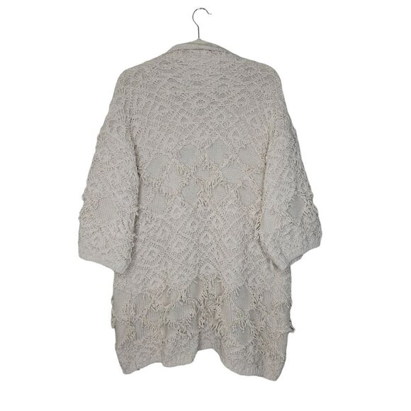 Anthropologie Akemi + Kin Fringe Boho Cardigan Crochet Open Front Cozy Oversized - Picture 2 of 14